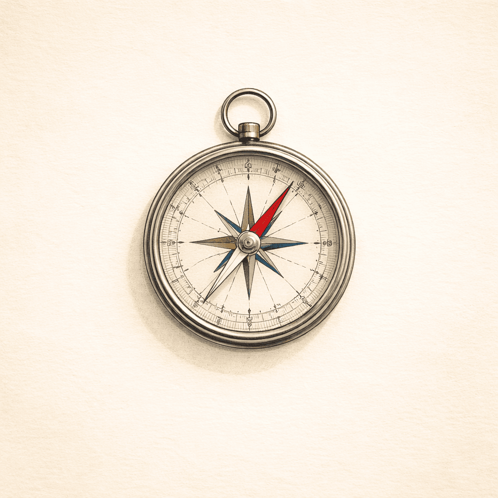Boussole vue de dessus symbolisant l'orientation consciente dans ses choix de vie