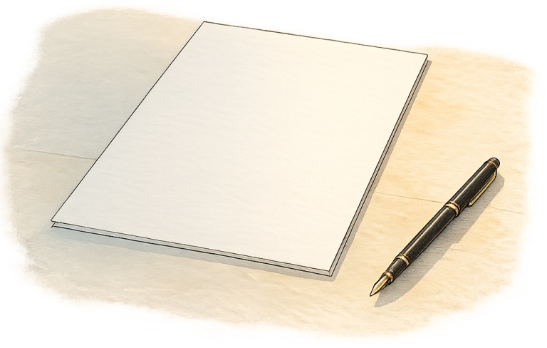 Illustration minimaliste représentant une feuille blanche divisée en trois zones, avec un stylo posé à côté — évocation de la conception intentionnelle d'une semaine.