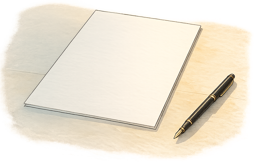 Illustration minimaliste représentant une feuille blanche divisée en trois zones, avec un stylo posé à côté — évocation de la conception intentionnelle d'une semaine.